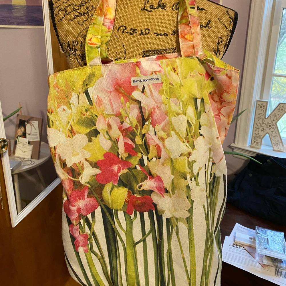 Floral bath and body works tote bag
